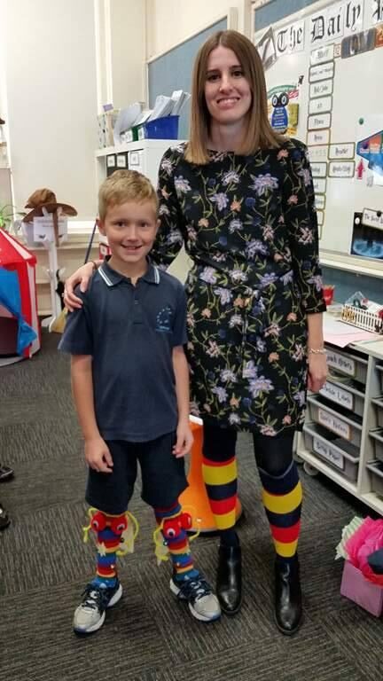 2017 May Awareness/2017#SockItToME Hendon  Aidan and Teacher Ms Quinn 2